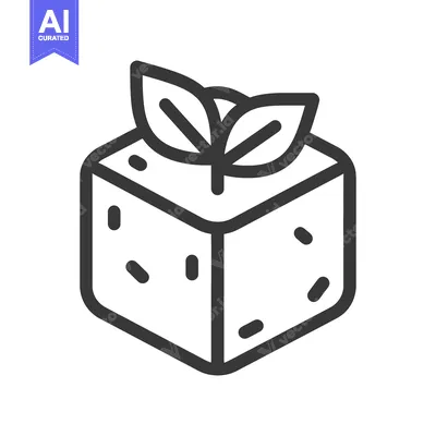 Aset desain premium: Growing plant atop a cubic textured block