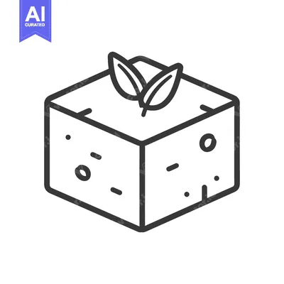 Cubic Block with Sprouting Leaves Representing Growth