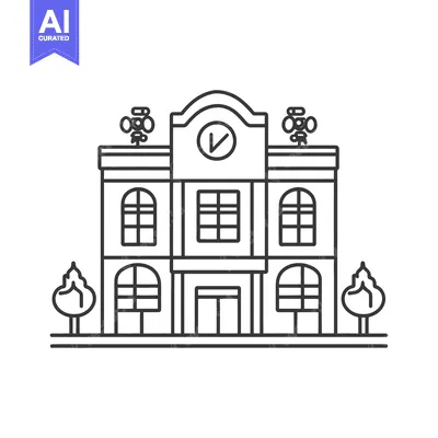 Aset desain premium: Classic Building Design with Clock and Trees
