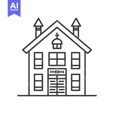 Aset desain premium: Simple Line Drawing of a Church Building