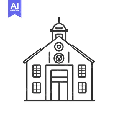 Aset desain premium: Line drawing of a simple building with a cupola