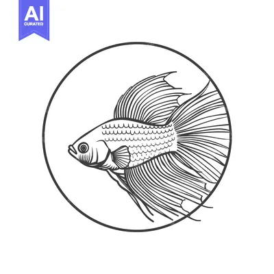 Aset premium populer: Elegant Line Art Drawing Of A Betta Fish
