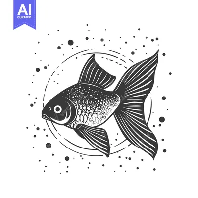 Premium design asset: Artistic Black and White Goldfish Illustration