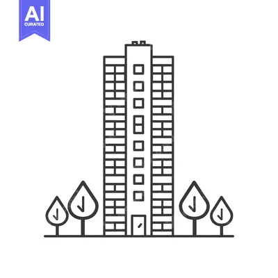 Popular premium asset: Apartment Building with Trees a Simple Line Drawing