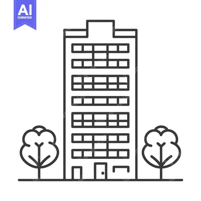 Premium design asset: A Simple Line Drawing Of A Tall Building With Trees