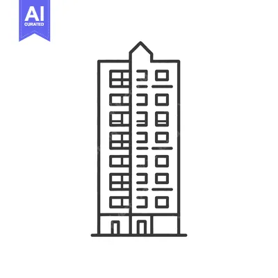 Aset desain premium: A simple line drawing of a tall apartment building