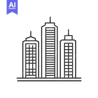Aset desain premium: Three City Buildings Line Art Design