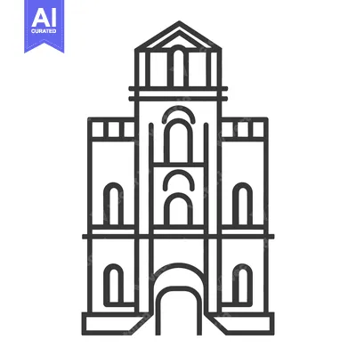 Aset desain premium: Elegant Building Architectural Line Drawing Design