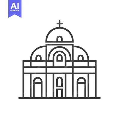 Premium design asset: Line Drawing of a Classic Church Building