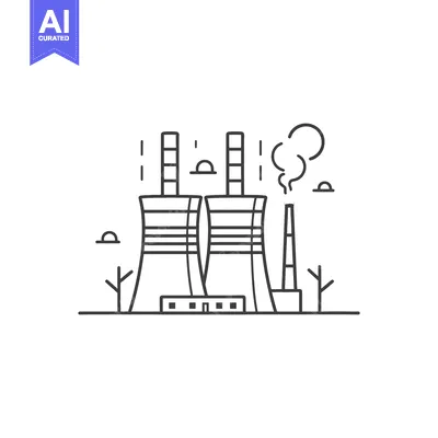 Premium design asset: Industrial Power Plant With Cooling Towers And Smoke