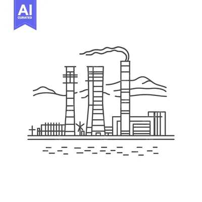 Aset desain premium: Industrial Power Plant Landscape Line Art Design
