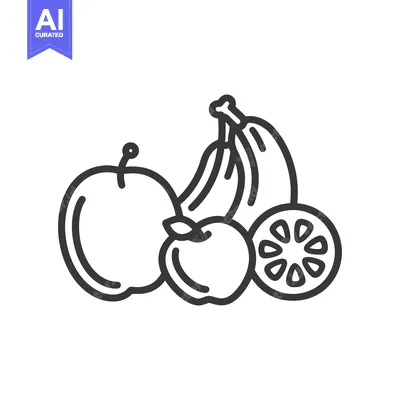 Aset premium populer: A simple line drawing shows apples and bananas