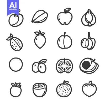 Aset desain premium: Collection of Simple Fruit Icons Line Art Drawings