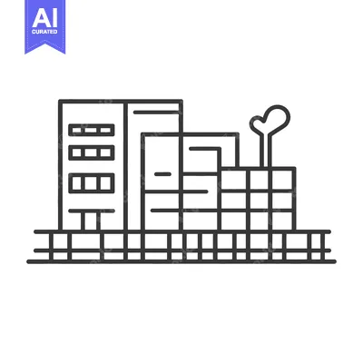 Aset desain premium: Modern Building Near Train Tracks Cityscape Illustration
