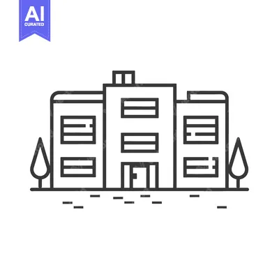Aset desain premium: Modern Building Design With Trees Landscaping