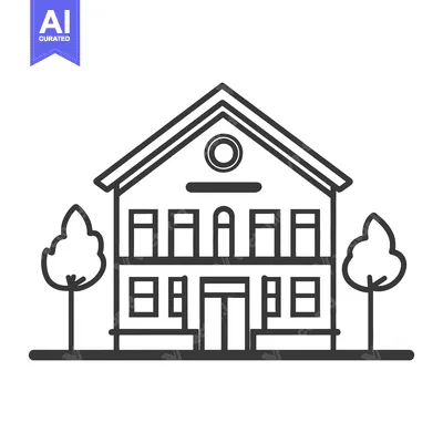 Aset desain premium: Two story house with trees a simple line drawing