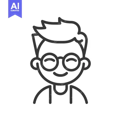 Aset desain premium: Happy Boy Wearing Glasses Line Art Illustration