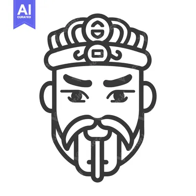 Premium design asset: Line art depiction of a Chinese emperor