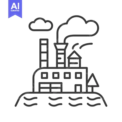 Industrial Factory Near Water Producing Smoke