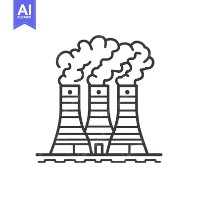 Aset premium populer: Three Industrial Towers Emit Pollution Clouds