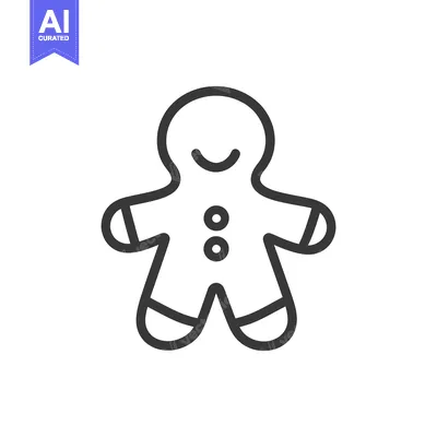 Premium design asset: Line art illustration of a smiling gingerbread man