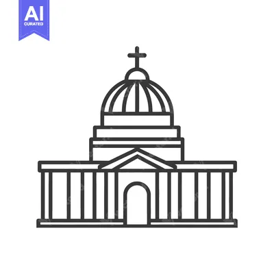 Aset desain premium: Line drawing of a classical building with a dome and cross