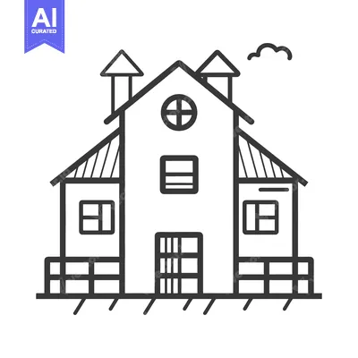 Aset premium populer: Simple Line Drawing of a Farmhouse Building