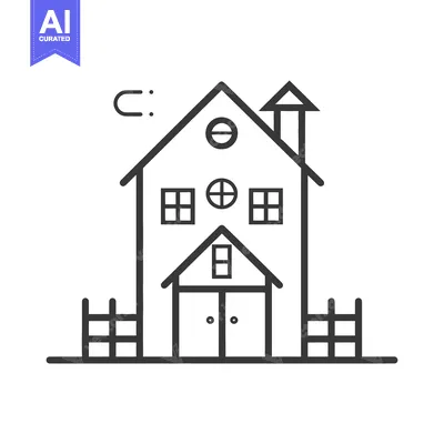 Premium design asset: Simple Line Drawing Of A House With Fences