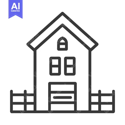 Aset desain premium: House with Garage and Fences Simple Line Icon