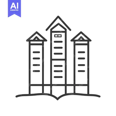 Aset desain premium: Three Tall Buildings with Triangular Roofs Stand Together