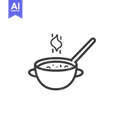 Aset premium populer: A steaming bowl of soup with a long handled spoon