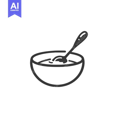 Aset desain premium: A bowl of soup with a spoon inside it is shown