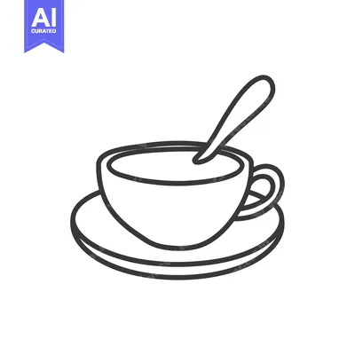 Popular premium asset: A Line Drawing Showing Coffee Cup With Spoon On Saucer