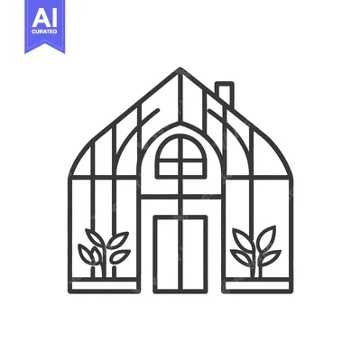Premium design asset: Simple black and white line drawing of a greenhouse structure