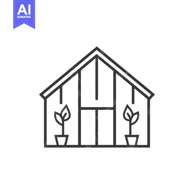 Aset premium populer: A simplistic line drawing featuring a greenhouse with growing plants