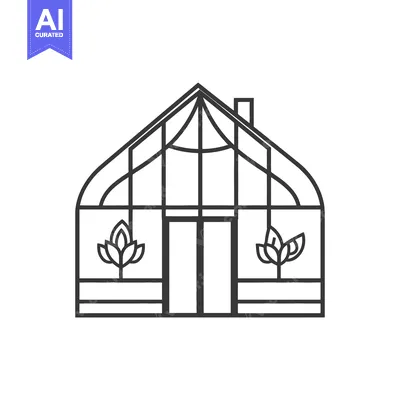 Popular premium asset: A detailed line drawing depicting a simple greenhouse structure with p