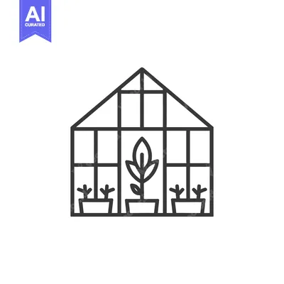 Aset premium populer: A stylized graphic illustration of a greenhouse with plants inside