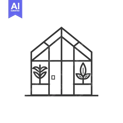 Popular premium asset: A simplistic illustration depicting a greenhouse and surrounding plant