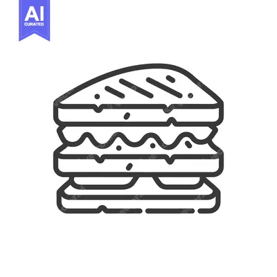 Aset premium populer: A simple outline illustration of a large sandwich on a plate
