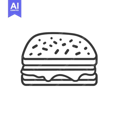 Aset desain premium: A simple outline drawing depicting a delicious hamburger sandwich
