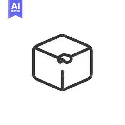 Aset desain premium: A simple outlined cube shape representing a package or delivery
