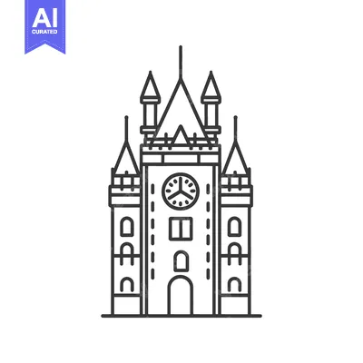Premium design asset: A stylized illustration of a clock tower with spires