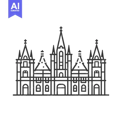 Aset premium populer: A detailed monochrome line drawing of a stately architectural building