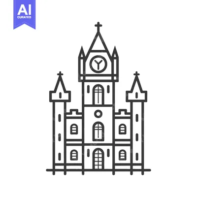 Premium design asset: The outline drawing of a tall building with a clock tower