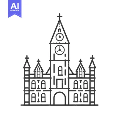 Aset desain premium: A simple vector illustration of a detailed clock tower building