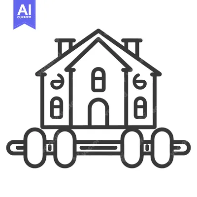 Premium design asset: Black and white illustration of a house and vehicle carriage