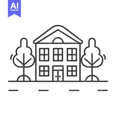 Aset premium populer: Two story building with trees alongside a straight road