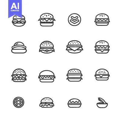 Aset premium populer: Multiple illustrated drawings of different burgers are displayed toget