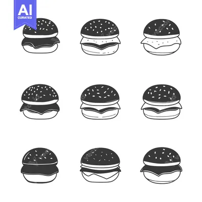 Different depictions of simple illustrated burgers in rows of three