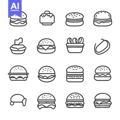 A collection of various cartoon hamburgers and related food items